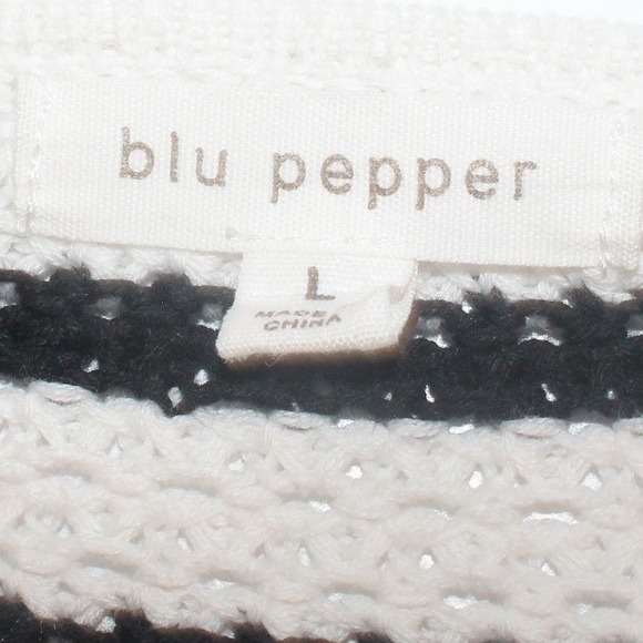 Blu Pepper Striped Knit Sweater Lightweight Cotton Large Black White - Picture 6 of 6